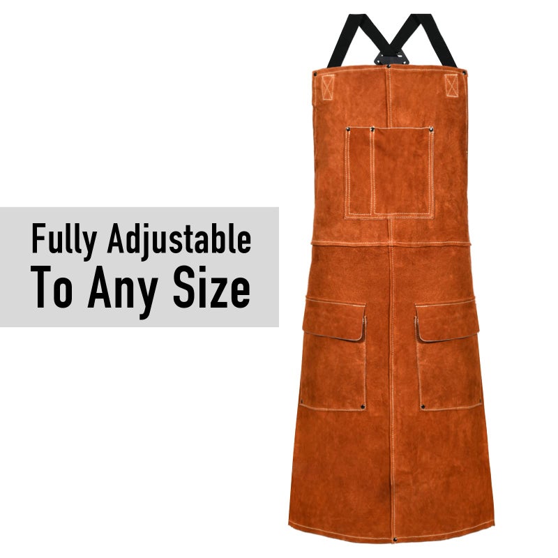 LeaSeek Leather Welding Work Apron,Woodworking Shop Apron,Heat Resistant & Flame Resistant Bib Apron, Flame Retardant Heavy Duty BBQ Apron, Adjustable Fit M-XXXL Men & Women - Image 3